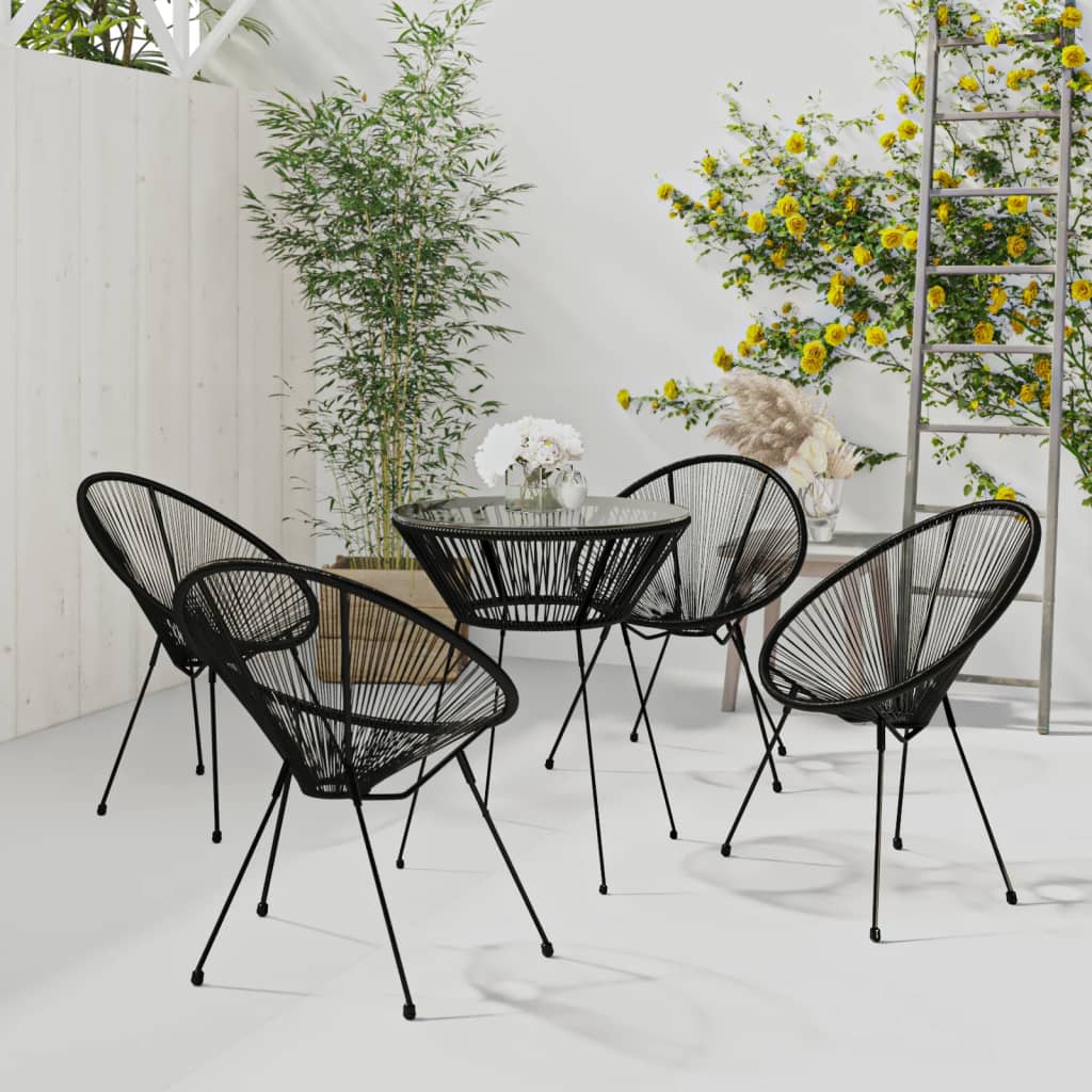 5 Pcs conjunto de jantar para jardim preto
