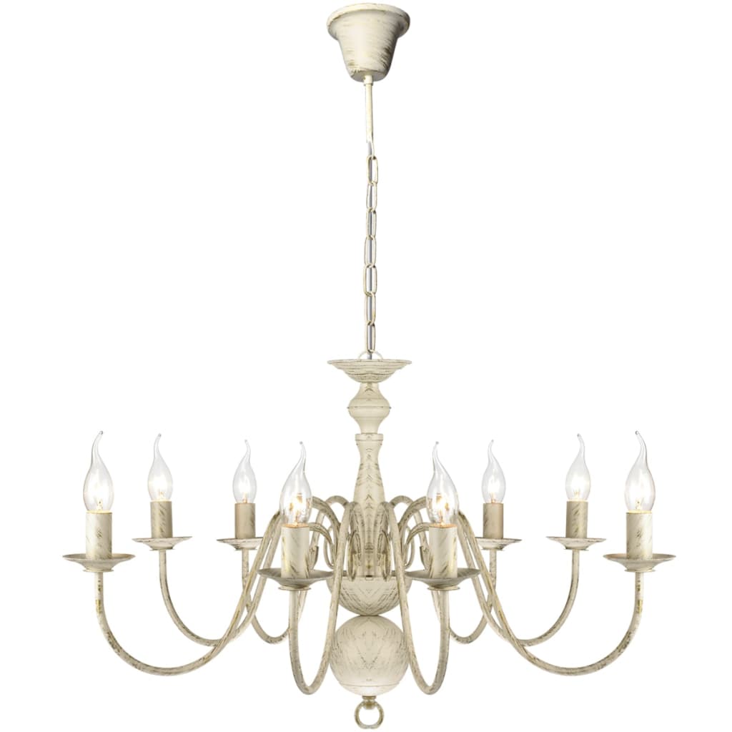 Candelabro de metal branco antigo com 8 lâmpadas e14
