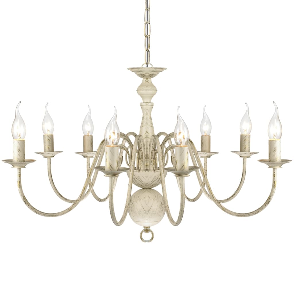 Candelabro de metal branco antigo com 8 lâmpadas e14