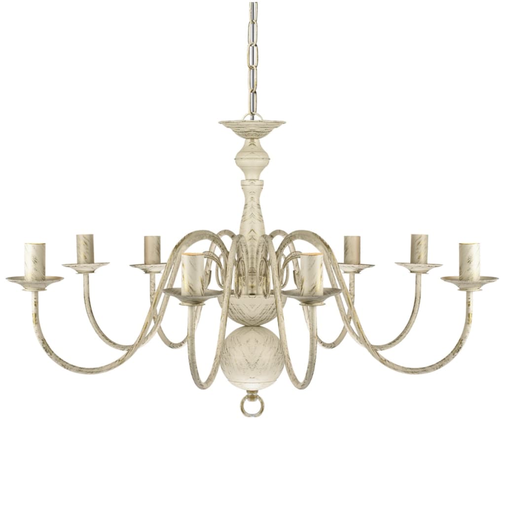 Candelabro de metal branco antigo com 8 lâmpadas e14