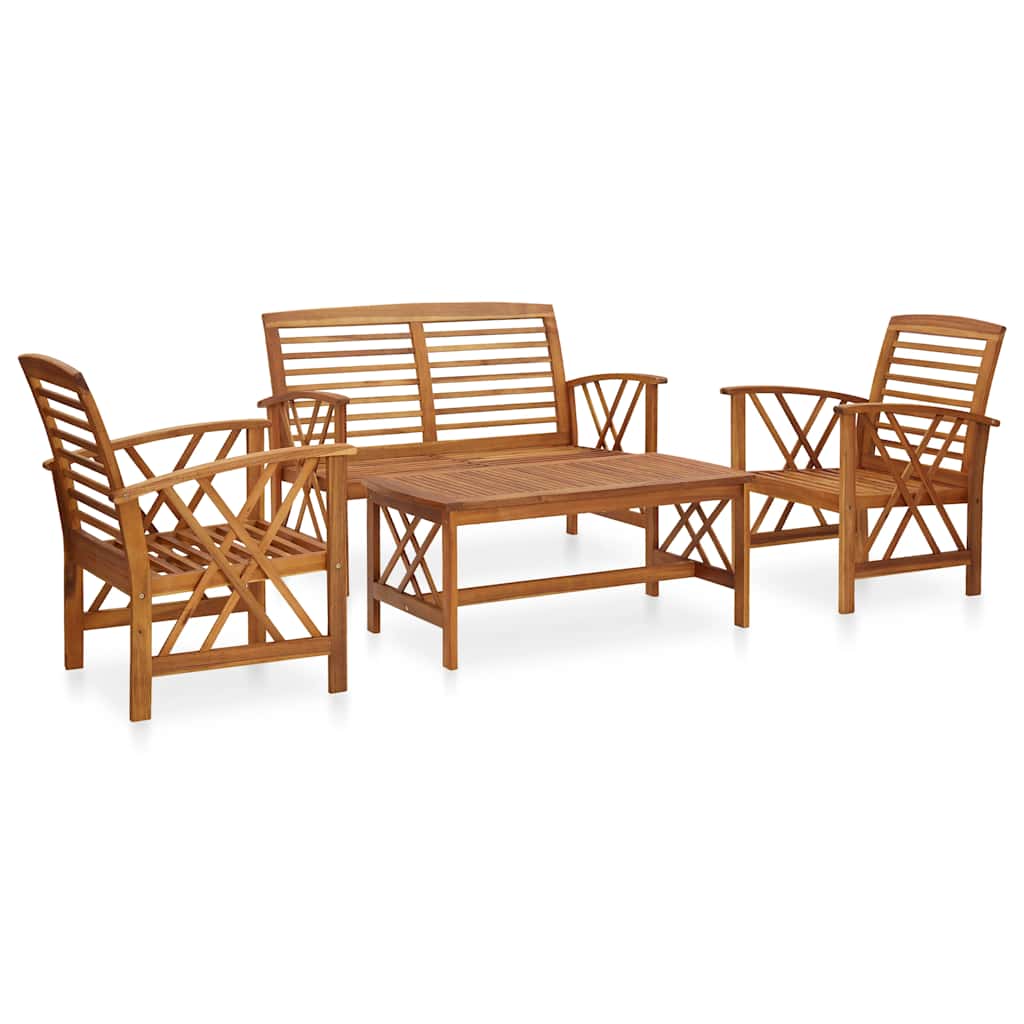 4 Pcs conjunto lounge de jardim madeira de acácia maciça