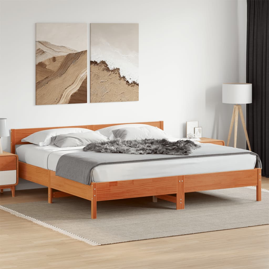 Cama sem colchão 200x200 cm pinho maciço castanho-mel