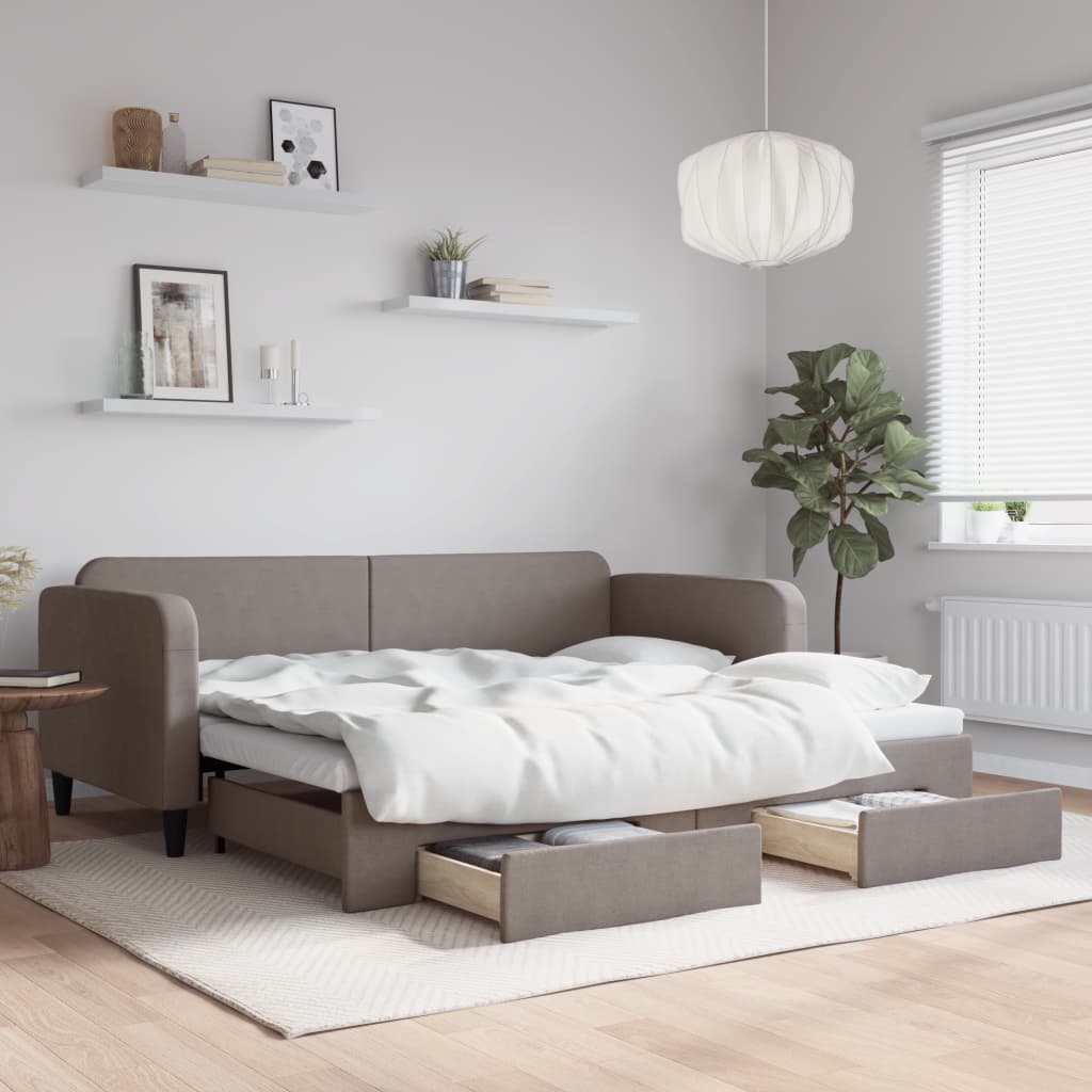 Sofá-cama c/ gavetão/gavetas 90x200 cm tecido cinza-acastanhado