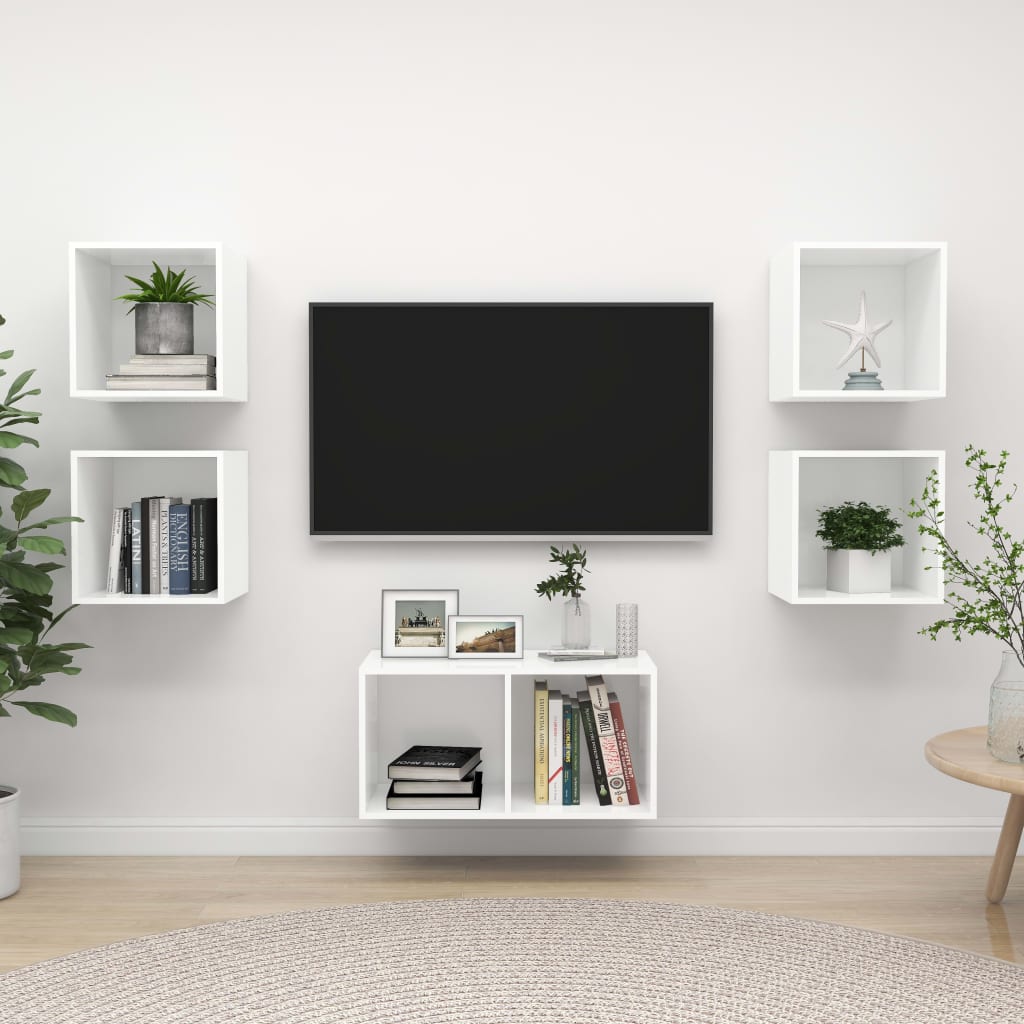 5 Pcs conjunto de móveis de TV contraplacado branco