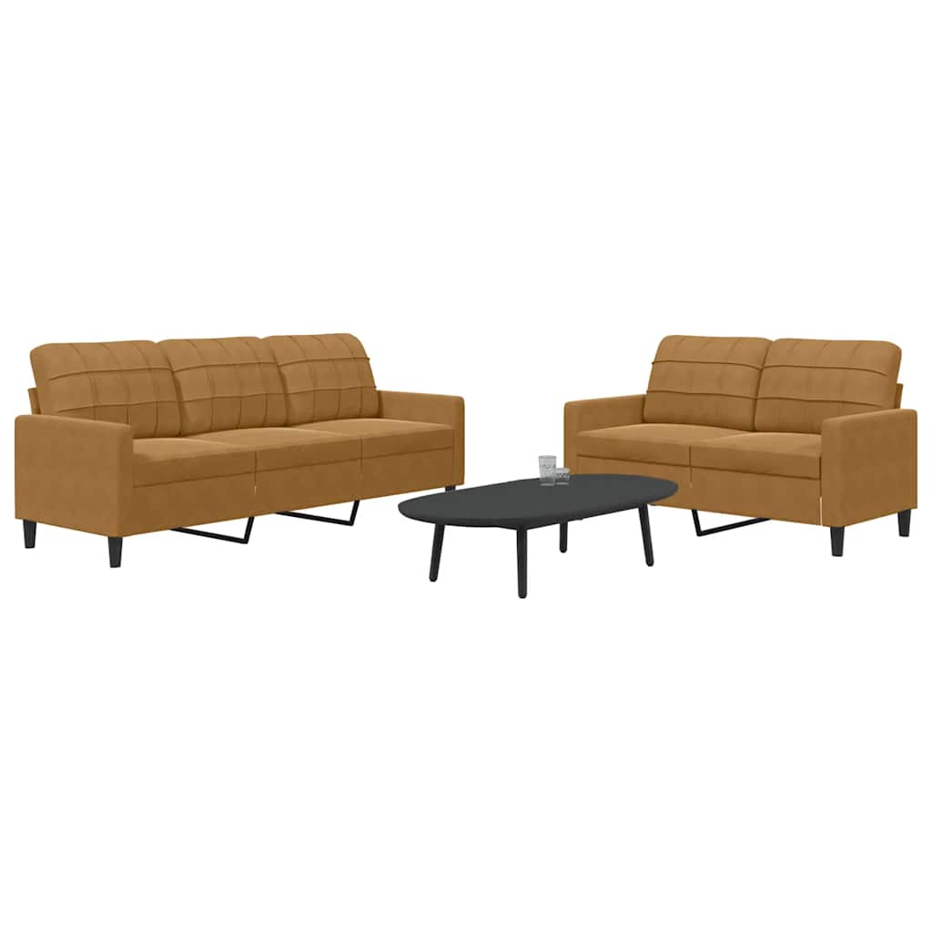 2 Pcs conjunto de sofás com almofadões veludo castanho
