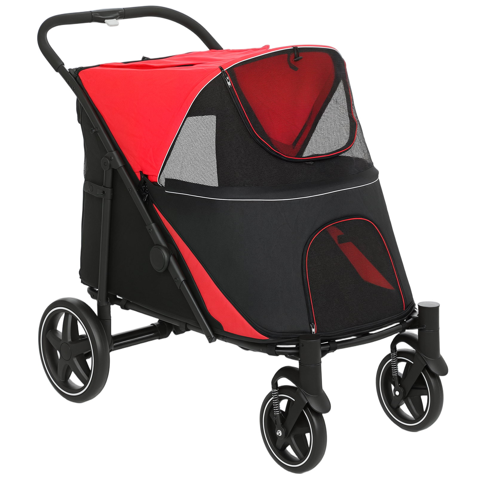 Carrinho para cães dobrável com janelas de malha cinto de segurança e bolsos de armazenamento 112x65x100 cm vermelho