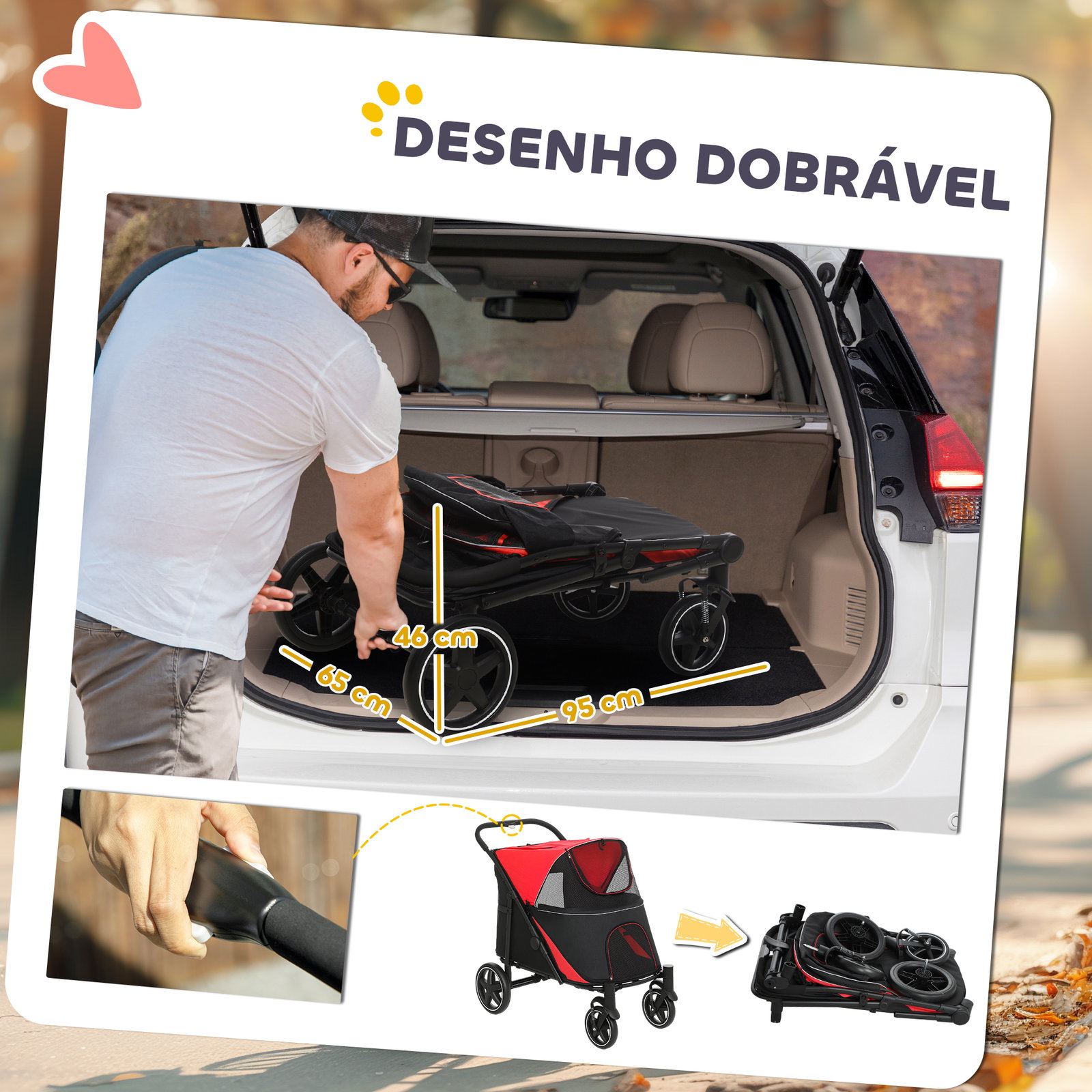 Carrinho para cães dobrável com janelas de malha cinto de segurança e bolsos de armazenamento 112x65x100 cm vermelho