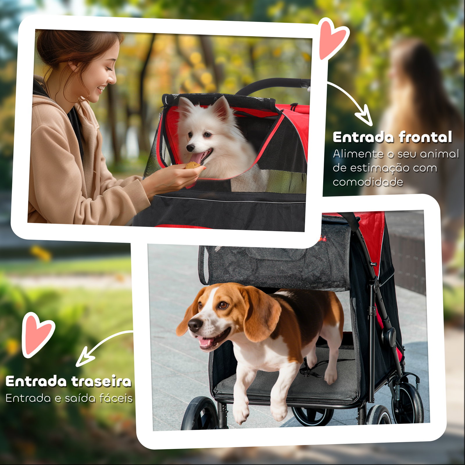 Carrinho para cães dobrável com janelas de malha cinto de segurança e bolsos de armazenamento 112x65x100 cm vermelho