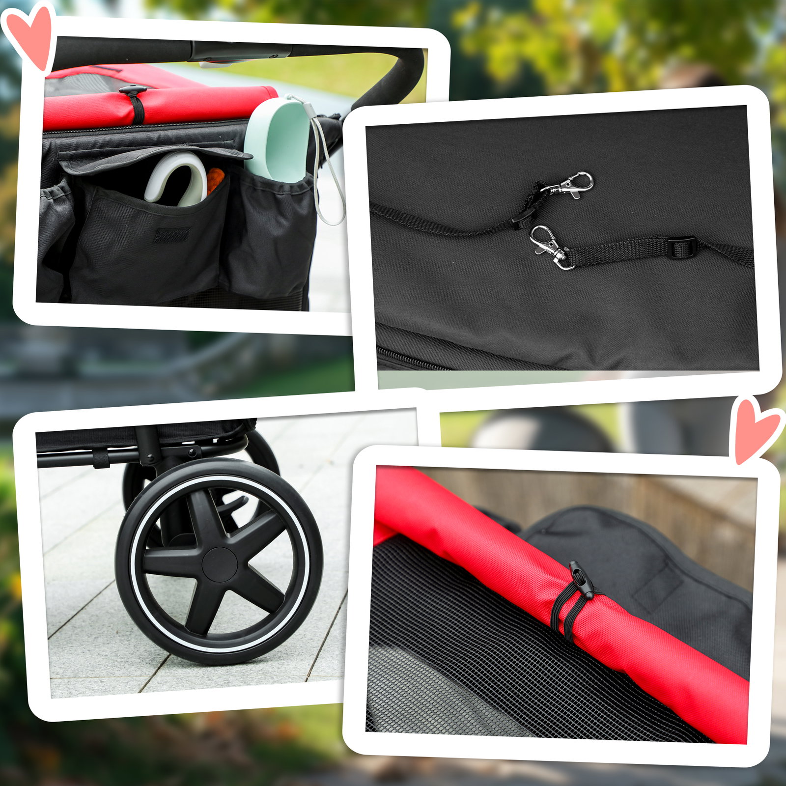 Carrinho para cães dobrável com janelas de malha cinto de segurança e bolsos de armazenamento 112x65x100 cm vermelho
