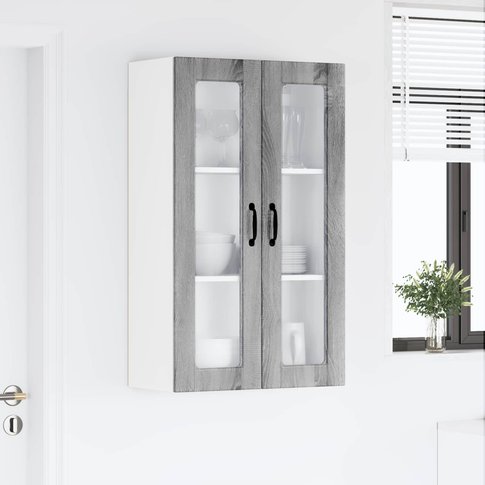 Armário de vidro de parede porto cinza sonoma 60 x 31 x 100 cm