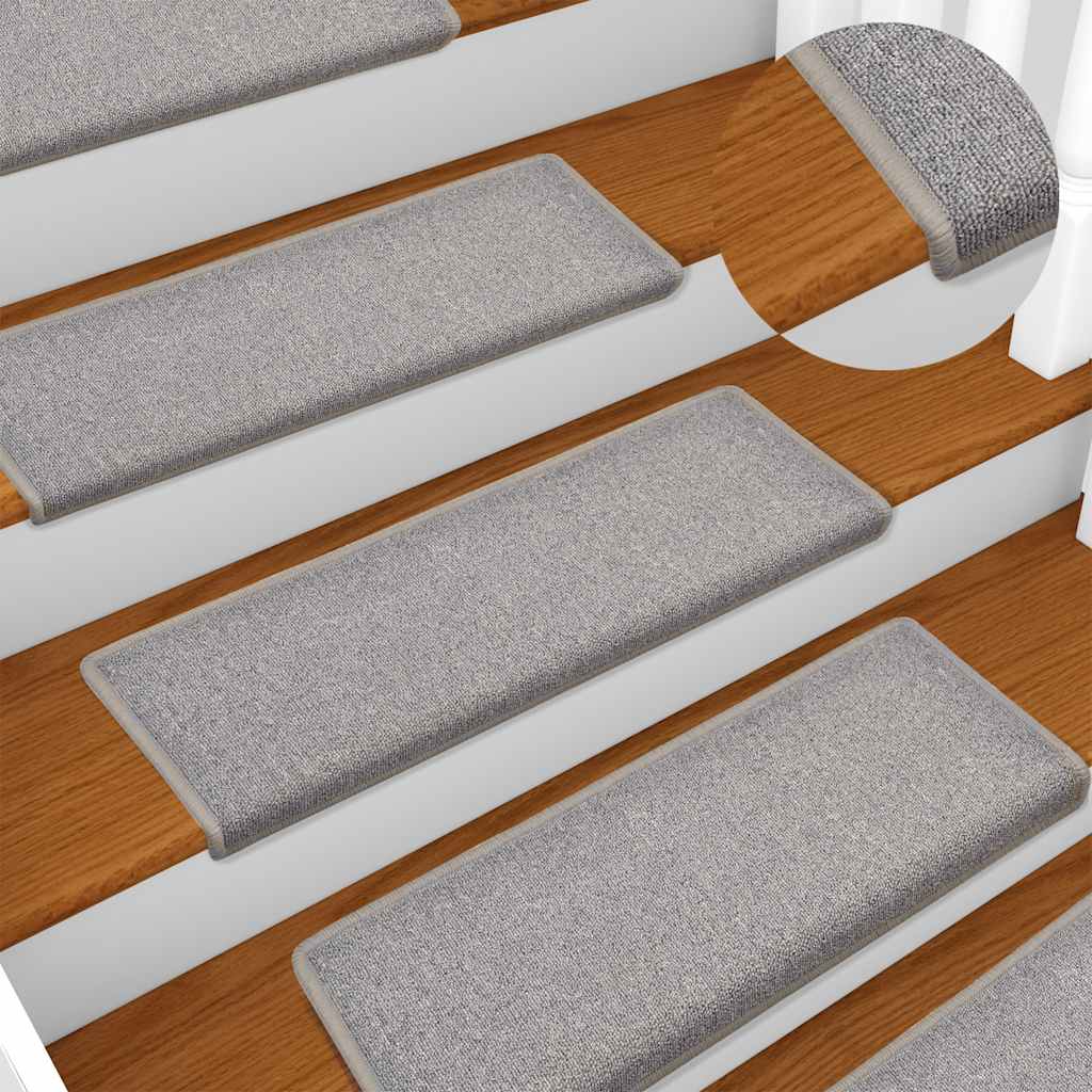 Tapetes de escada 15 peças 65x21x4 cm cinza claro com borda retangular