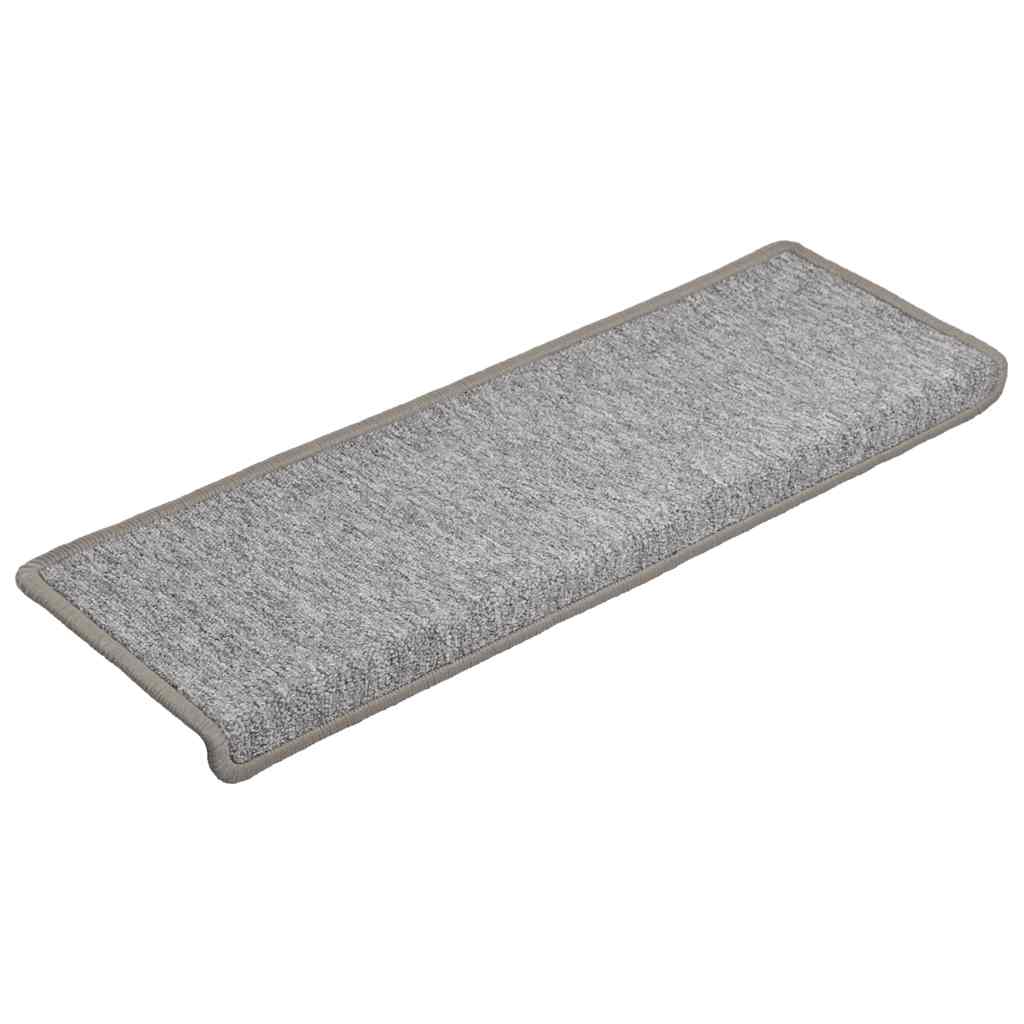 Tapetes de escada 15 peças 65x21x4 cm cinza claro com borda retangular