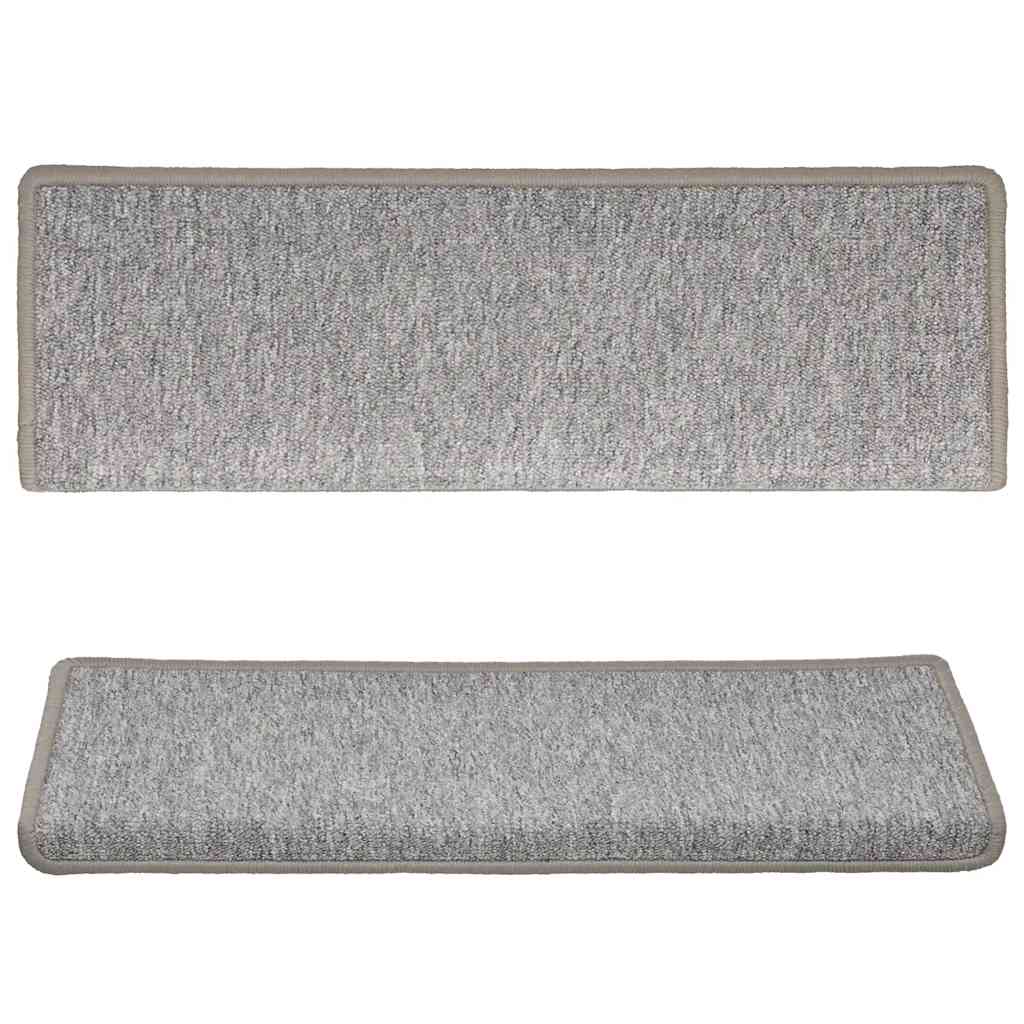 Tapetes de escada 15 peças 65x21x4 cm cinza claro com borda retangular