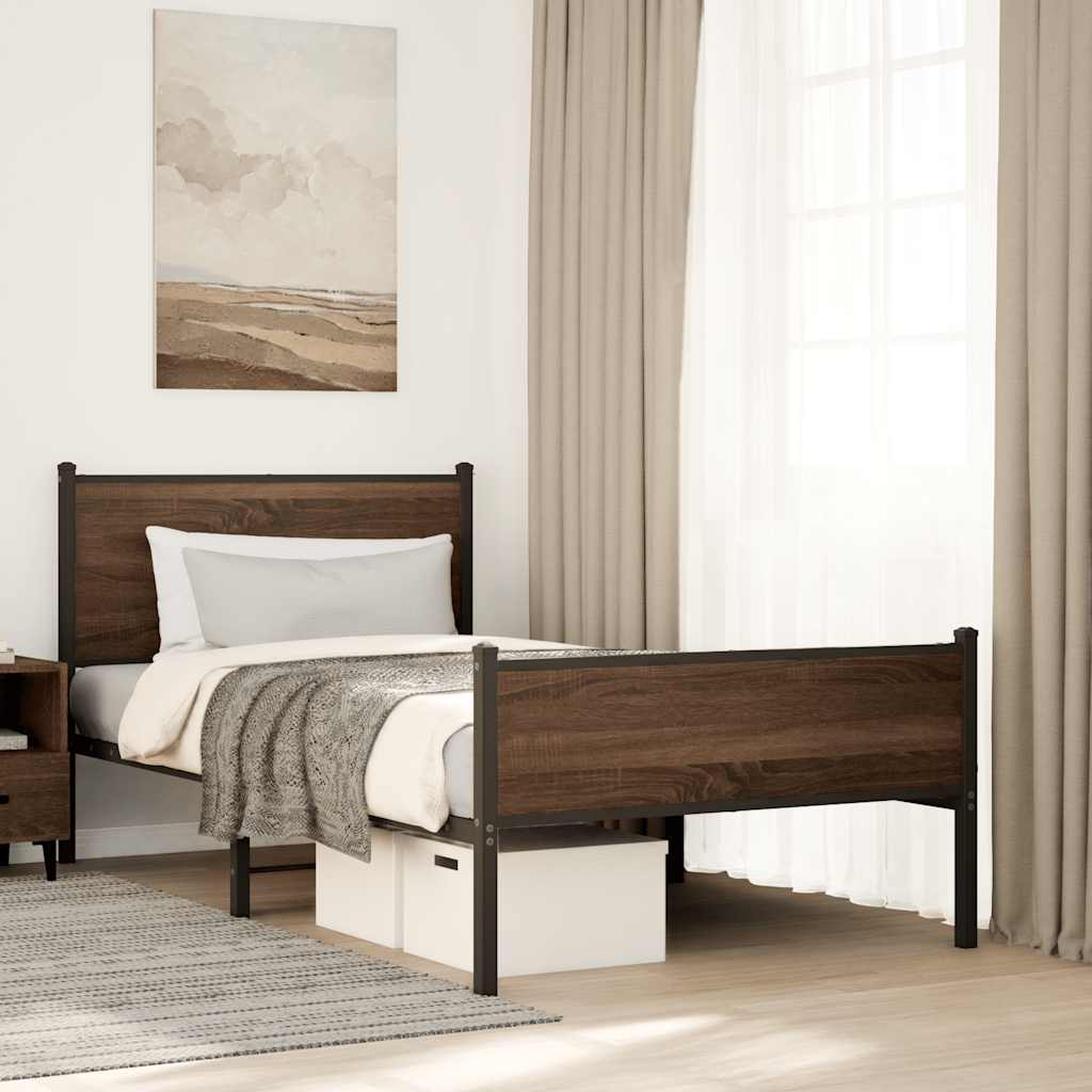 Estrutura de cama sem colchão 107x203cm metal carvalho castanho