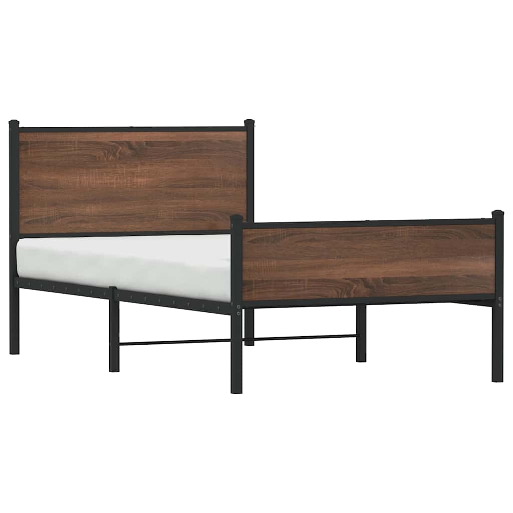 Estrutura de cama sem colchão 107x203cm metal carvalho castanho