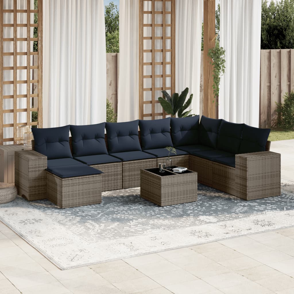 Conjunto de sofá de jardim de 9 peças com almofadas em rattan sintético cinza