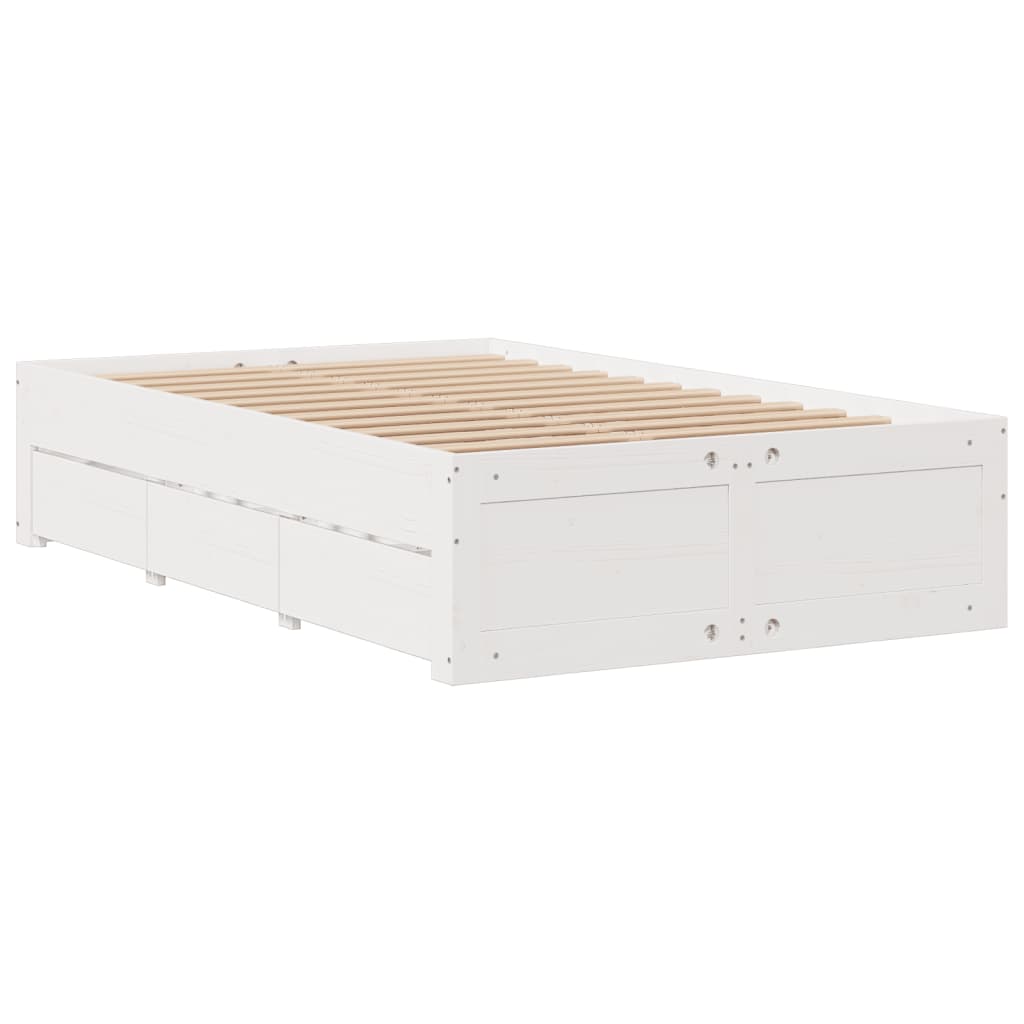 Cama sem colchão com gavetas 135x190 cm pinho maciço branco