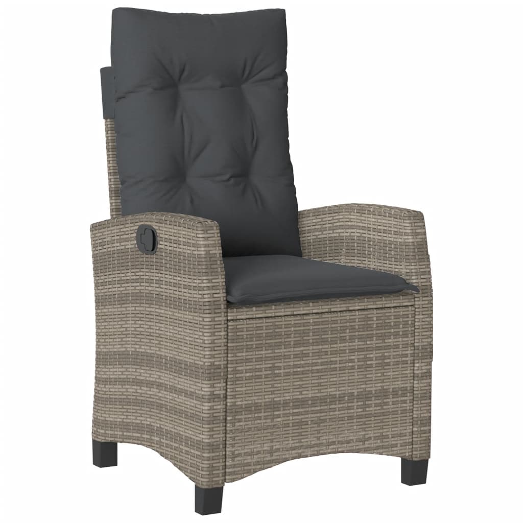 3 Pcs conjunto de jantar p/ jardim c/ almofadões vime PE cinza