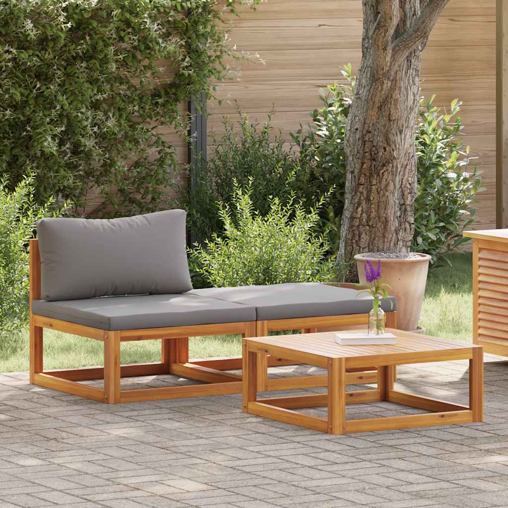 3 Pcs conjunto lounge de jardim c/ almofadões acácia maciça