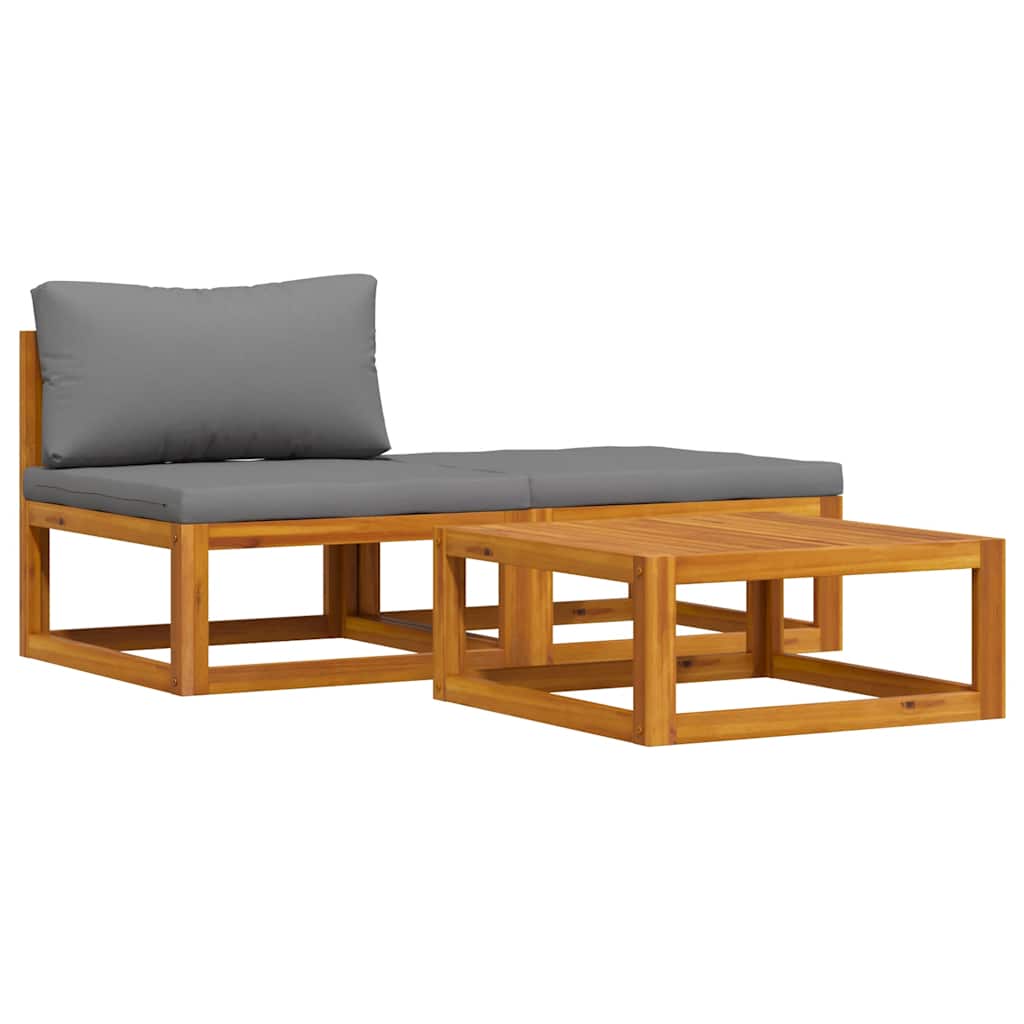 3 Pcs conjunto lounge de jardim c/ almofadões acácia maciça