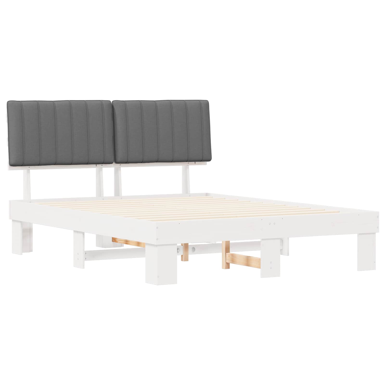 Estrutura de cama com cabeceira estofada cinzento-claro