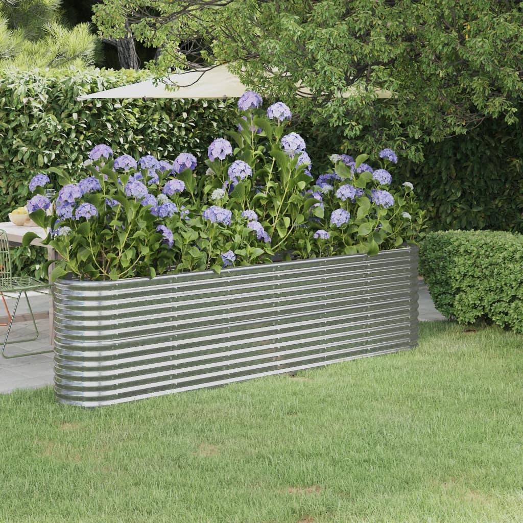 Canteiro elevado jardim 260x40x68cm aço galvanizado prateado
