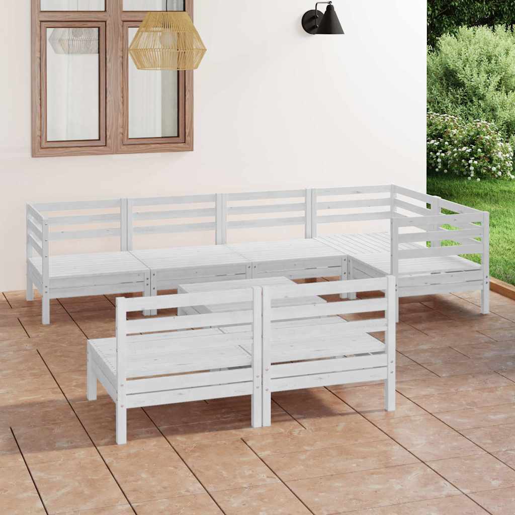 8 Pcs conjunto lounge de jardim pinho maciço branco