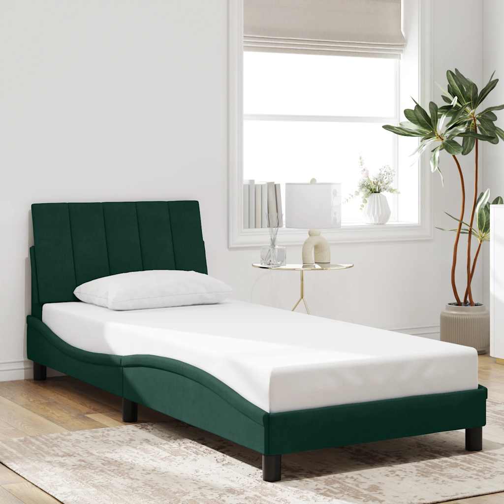 Estrutura de cama com LED sem colchão hanko 80x200 cm veludo verde-escuro