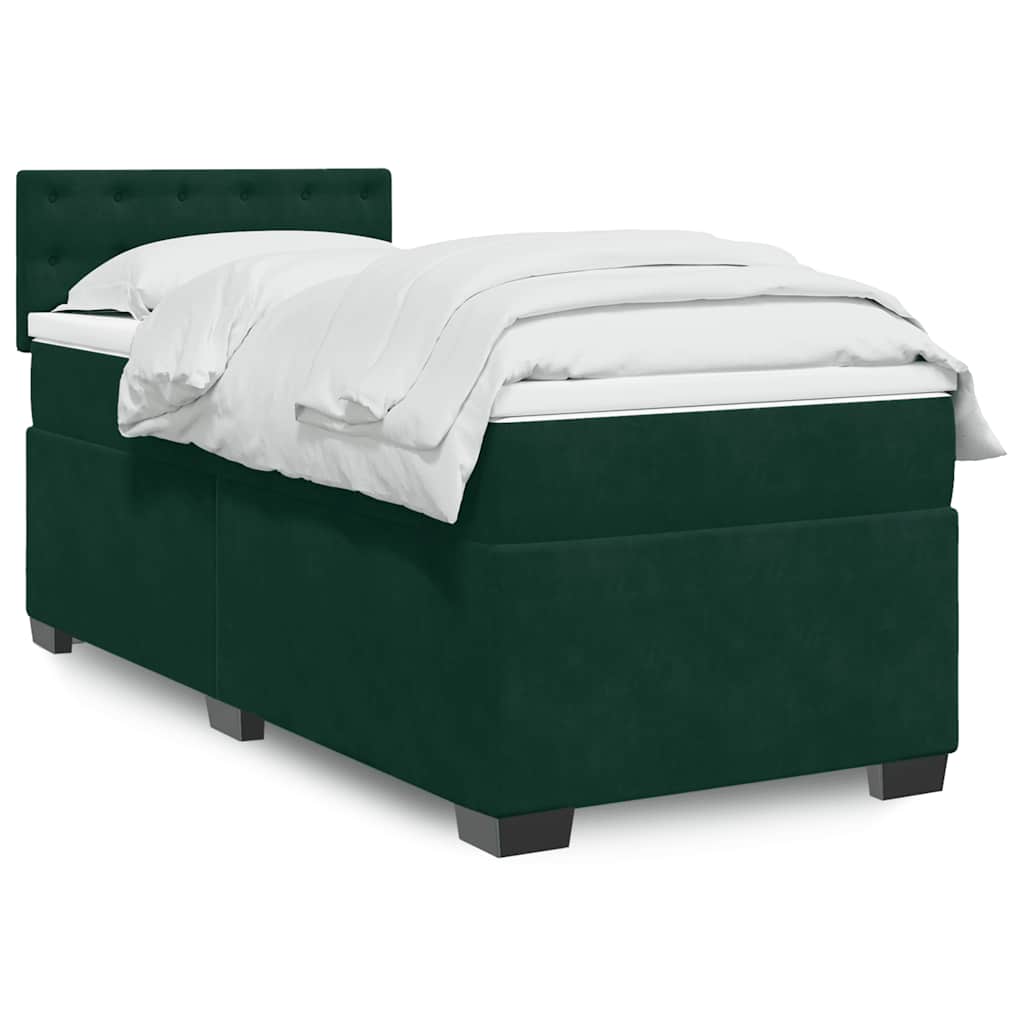 Cama com molas/colchão 90x200 cm veludo verde-escuro