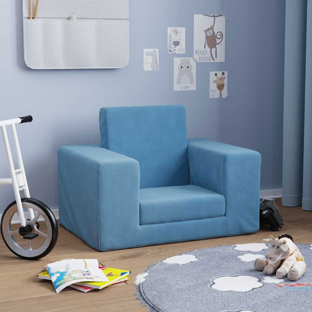 Sofá-cama infantil pelúcia macia azul