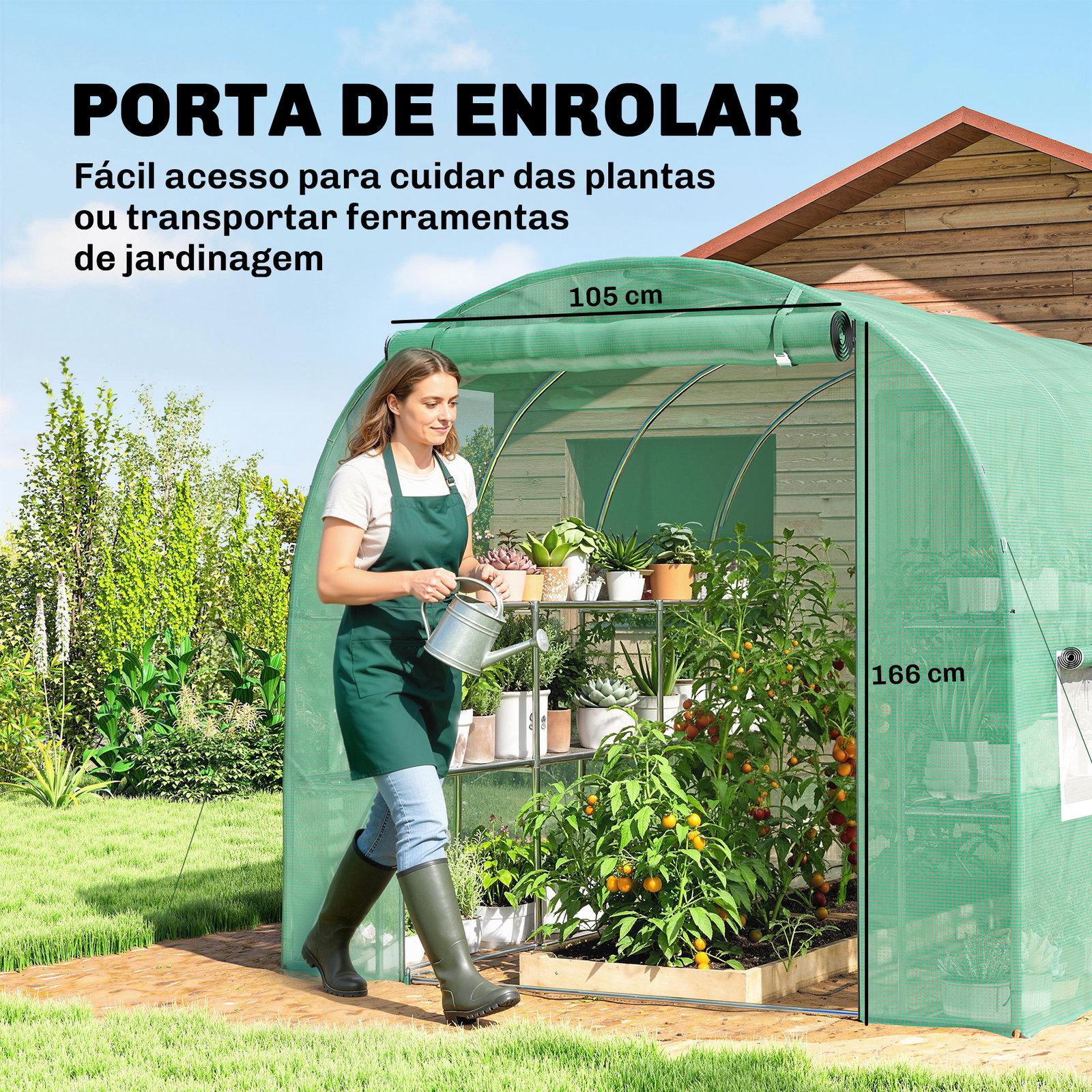 Estufa tipo túnel 2,8x2x1,9 m com prateleiras estufa de jardim com porta enrolável, 6 janelas de rede verde