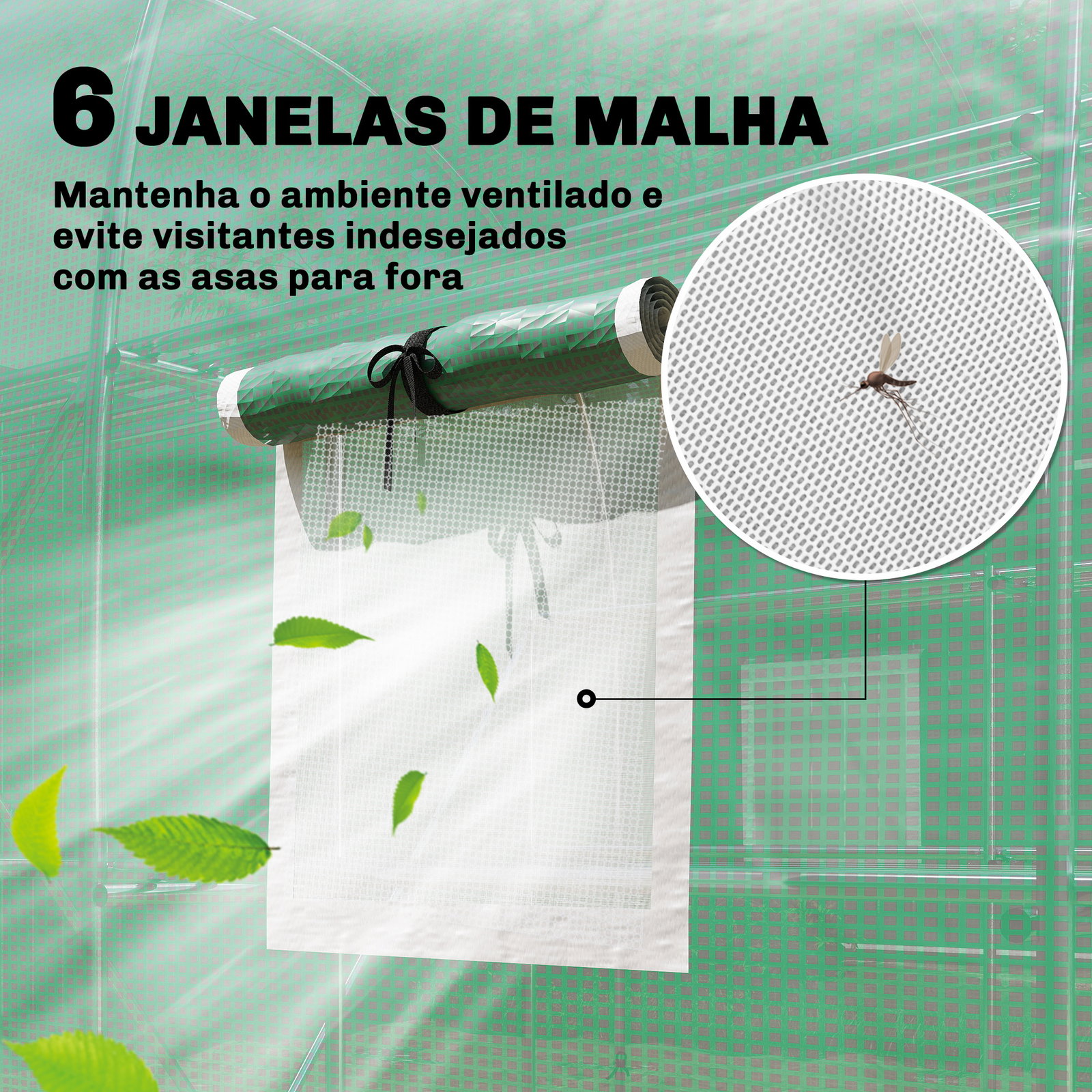 Estufa tipo túnel 2,8x2x1,9 m com prateleiras estufa de jardim com porta enrolável, 6 janelas de rede verde