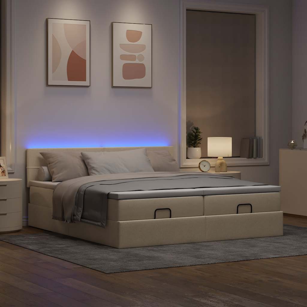 Estrutura de cama otomana com colchões tecido creme 180x200cm