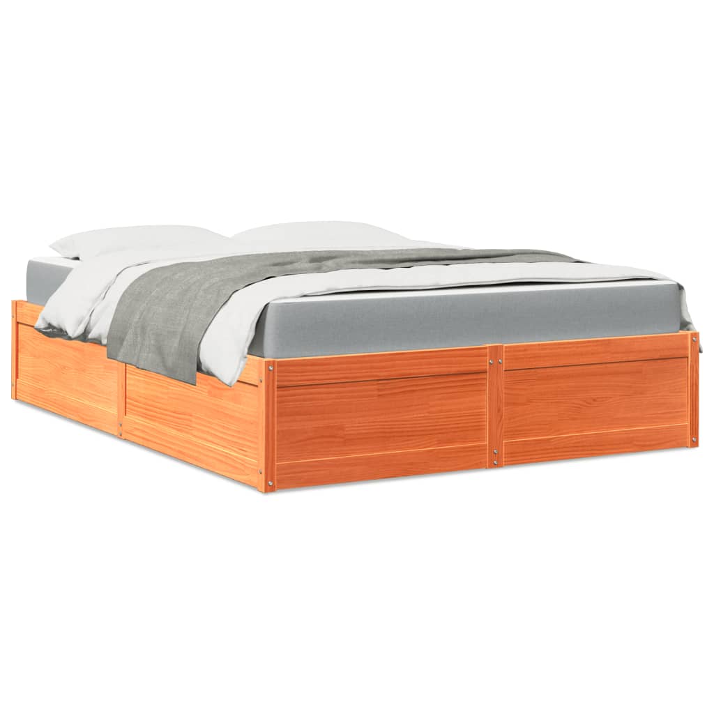 Cama com colchão 160x200 cm madeira pinho maciça castanho-mel