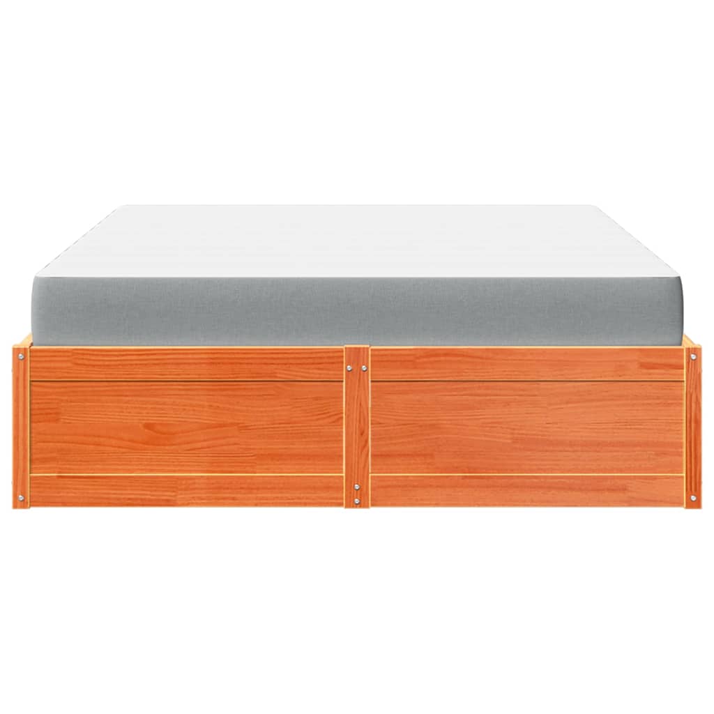 Cama com colchão 160x200 cm madeira pinho maciça castanho-mel