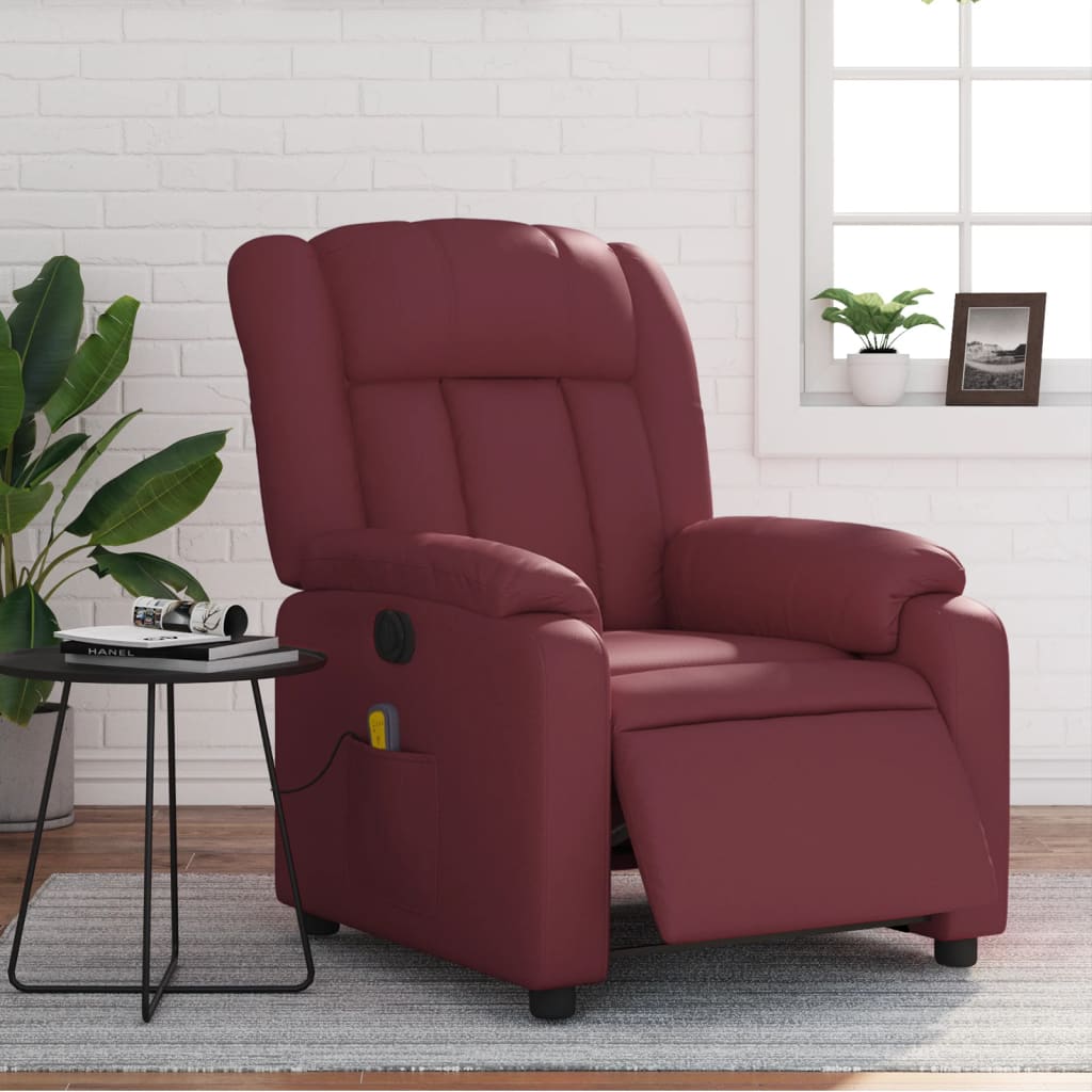 Poltrona massagens reclin. elétrica couro artif. vermelho-tinto