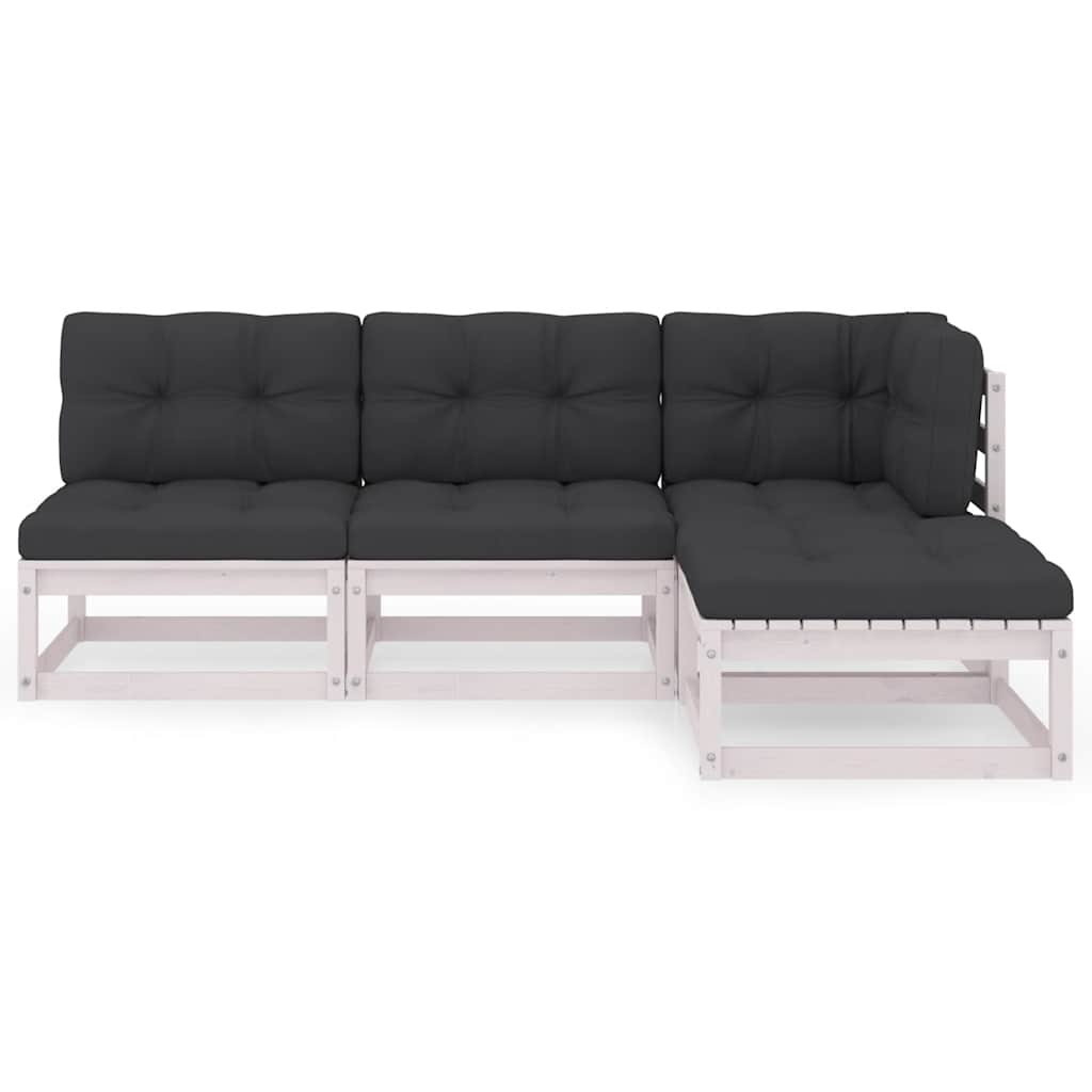 4 Pcs conjunto lounge de jardim c/ almofadões pinho maciço