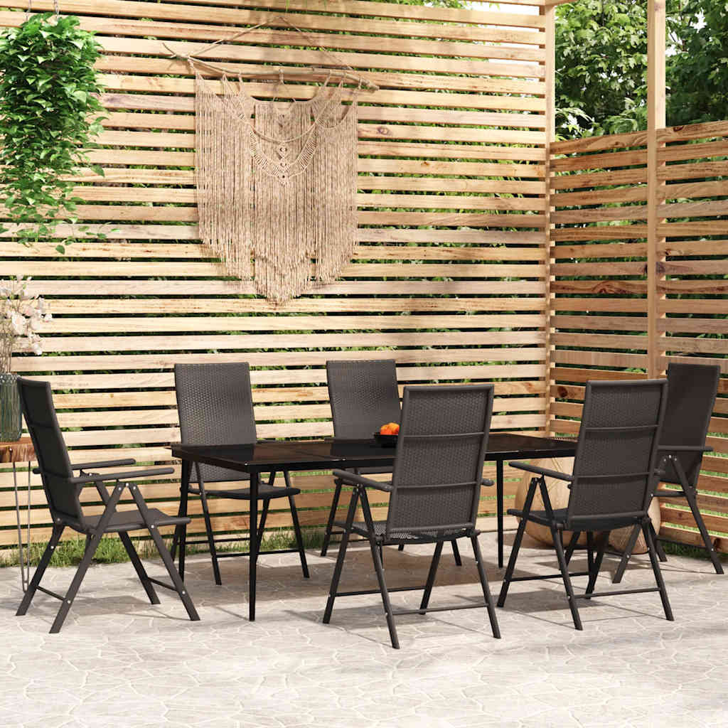 7 Pcs conjunto de jantar para jardim preto