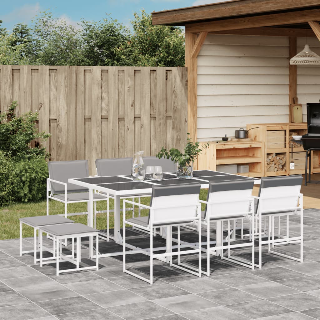 11 Pcs conj. de jantar p/ jardim c/ almofadões textilene branco