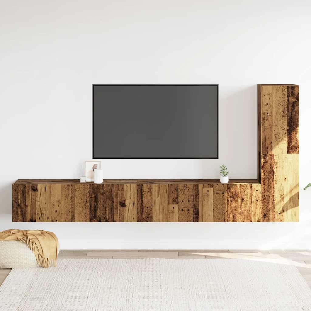 Armários de TV montados na parede 3 pcs madeira velha
