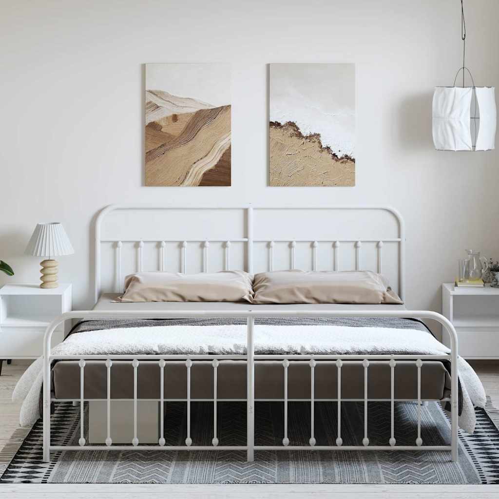 Estrutura de cama com cabeceira e pés 193x203 cm metal branco