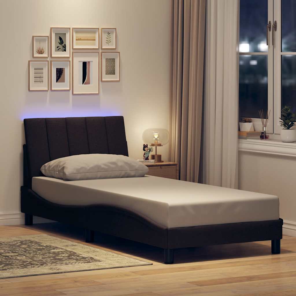 Estrutura de cama sem colchão hanko 90x190 cm tecido castanho-escuro