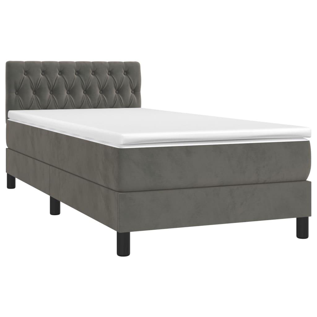 Cama com molas/colchão 90x190 cm veludo cinza-escuro