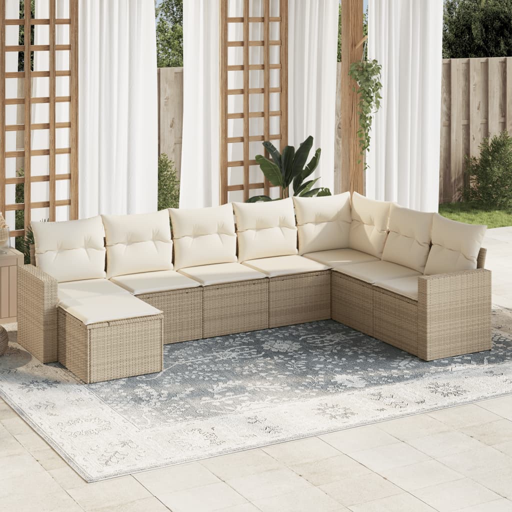 8 Pcs conjunto de sofás p/ jardim com almofadões vime PE bege