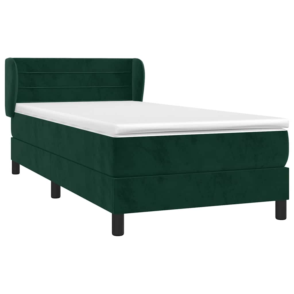 Cama com molas/colchão 90x190 cm veludo verde-escuro