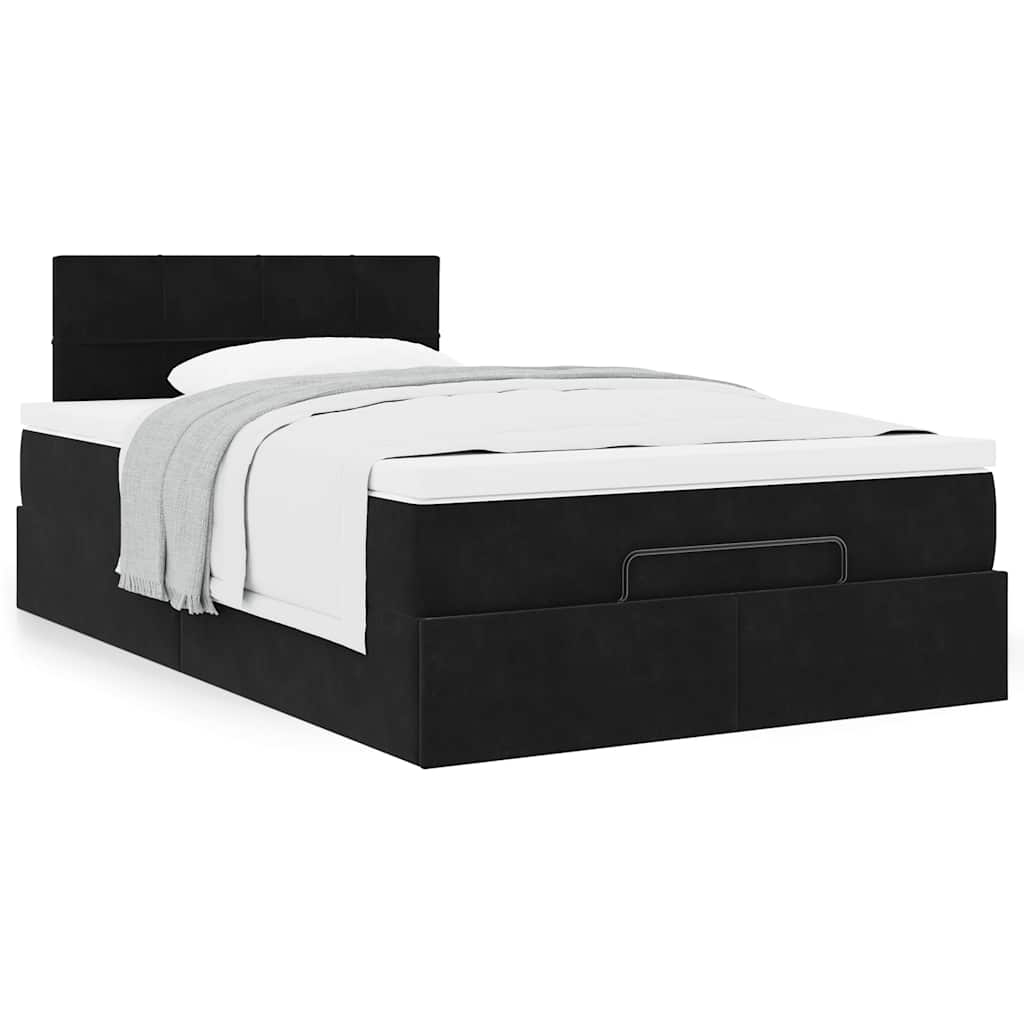 Cama otomana com colchão 120x190 cm veludo preto
