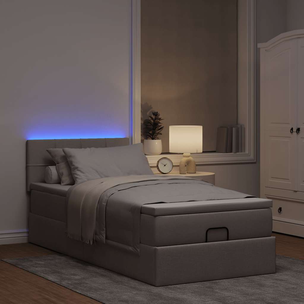 Estrutura de cama otomana com colchão tecido cinzento 80x200cm