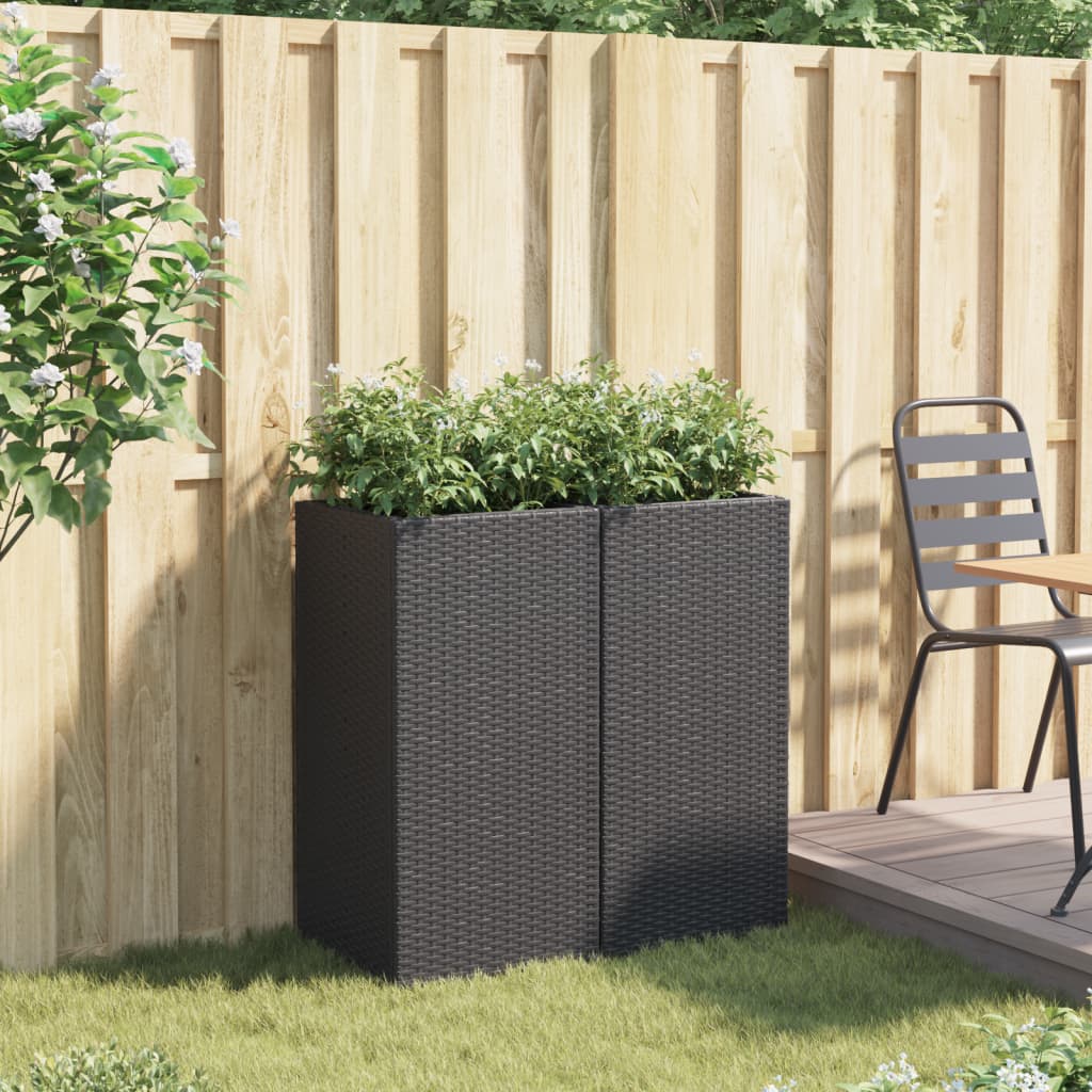 Vaso/floreira de jardim 2 pcs 40x40x80 cm vime PE preto