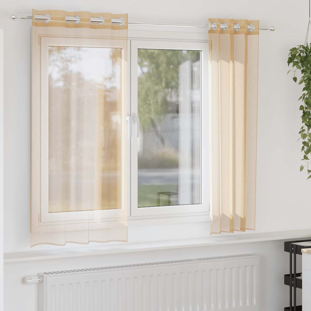 Cortinas de voile com ilhós 2 pcs areia
