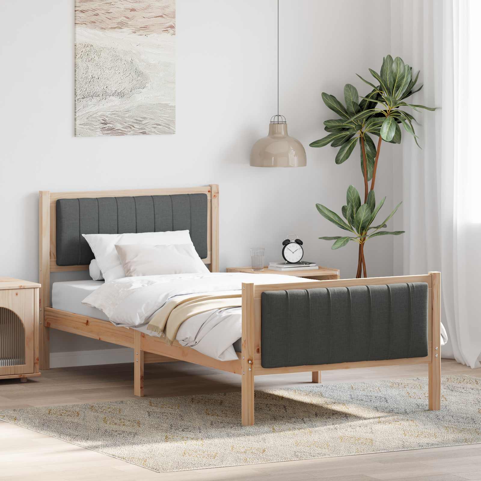 Estrutura da cama castanho e cinzento-escuro 90 x 200 cm